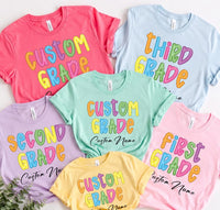 Personalized Grade Level Teacher Shirt, Custom Teacher Name Tee, Colorful Any Grade Top, First Day School Outfit, Back to School Gift
