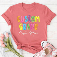 Personalized Grade Level Teacher Shirt, Custom Teacher Name Tee, Colorful Any Grade Top, First Day School Outfit, Back to School Gift