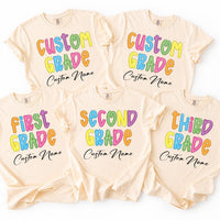 Personalized Grade Level Teacher Shirt, Custom Teacher Name Tee, Colorful Any Grade Top, First Day School Outfit, Back to School Gift