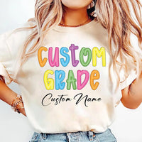 Personalized Grade Level Teacher Shirt, Custom Teacher Name Tee, Colorful Any Grade Top, First Day School Outfit, Back to School Gift