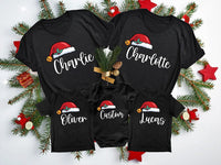 Personalized Santa Hat Script Name Shirts, Custom Name Matching Tees, Family Christmas Tee, Holiday Party Outfit, Family Christmas Gift