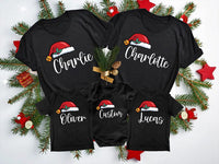 Personalized Santa Hat Script Name Shirts, Custom Name Matching Tees, Family Christmas Tee, Holiday Party Outfit, Family Christmas Gift