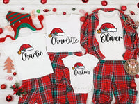 Personalized Santa Hat Script Name Shirts, Custom Name Matching Tees, Family Christmas Tee, Holiday Party Outfit, Family Christmas Gift
