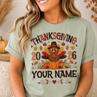 Personalized Thanksgiving Family Shirt, Custom Name Turkey Tee, Matching Fall Family Outfit, Pumpkin Turkey Graphic Tee, Holiday Gift 2026
