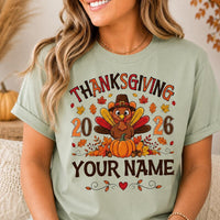 Personalized Thanksgiving Family Shirt, Custom Name Turkey Tee, Matching Fall Family Outfit, Pumpkin Turkey Graphic Tee, Holiday Gift 2026