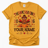 Personalized Thanksgiving Family Shirt, Custom Name Turkey Tee, Matching Fall Family Outfit, Pumpkin Turkey Graphic Tee, Holiday Gift 2026