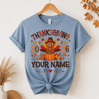Personalized Thanksgiving Family Shirt, Custom Name Turkey Tee, Matching Fall Family Outfit, Pumpkin Turkey Graphic Tee, Holiday Gift 2026