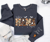 Personalized Halloween Mama Sweatshirt, Custom Kids Name Crewneck, Spooky Mama Shirt, Fall Mom Outfit, Halloween Gift, Front Sleeve Print