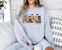 Personalized Halloween Mama Sweatshirt, Custom Kids Name Crewneck, Spooky Mama Shirt, Fall Mom Outfit, Halloween Gift, Front Sleeve Print