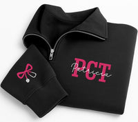 Personalized PCT Embroidered Quarter Zip Sweatshirt, Custom Patient Care Top, Hospital Shift Pullover, PCT Work Layer, Custom Team Gift