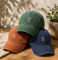 Personalized Initial Embroidered Hat, Custom Letter Monogram Cap, Low Profile Dad Hat, Cotton Baseball Cap for Women & Men, Monogram Gift