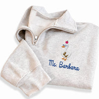 Personalized Teacher Embroidered Quarter Zip Sweatshirt, Custom Name Goose Pullover, Classroom Layer, Back to School Style, Educator Gift