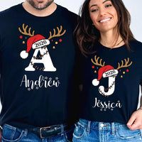 Personalized Family Christmas Shirt, Custom Name Reindeer Initial Shirt Family Christmas Tee, Adult Kids Baby Outfit, Holiday Gift 2026