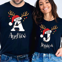 Personalized Family Christmas Shirts, Custom Name Reindeer Initial Tee, Family Christmas Tee, Adult Kids Baby Outfit, Holiday Gift 2026