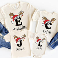 Personalized Family Christmas Shirts, Custom Name Reindeer Initial Tee, Family Christmas Tee, Adult Kids Baby Outfit, Holiday Gift 2026