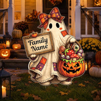 Personalized Halloween Yard Sign, Custom Family Name Lawn Sign, Cute Ghost Pumpkin Cutout, Holiday Lawn Display, Halloween Yard Decor