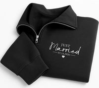Just Married Embroidered Quarter Zip Sweatshirt, Custom Wedding Date Pullover, Honeymoon Cozy Layer, Newlywed Outfit, Wedding Gift
