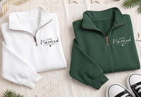 Just Married Embroidered Quarter Zip Sweatshirt, Custom Wedding Date Pullover, Honeymoon Cozy Layer, Newlywed Outfit, Wedding Gift