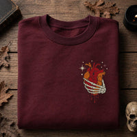 Skeleton Heart Embroidered Sweatshirt, Gothic Halloween Hoodie, Spooky Anatomical Skeleton Hand Shirt, Aesthetic Shirt, Aesthetic Gift