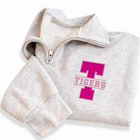 Personalized School Mascot Embroidered Quarter Zip Sweatshirt, Team Spirit Pullover, Varsity Letter Layer, Game Day Top, Custom Team Gift