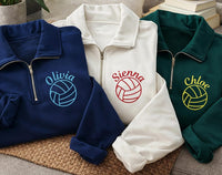 Personalized Volleyball Embroidered Quarter Zip Sweatshirt, Custom Name Pullover, Volleyball Team Top, Game Day Outfit, Tournament Gift