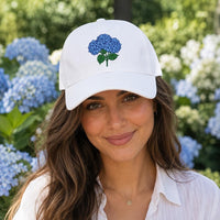 Blue Hydrangea Embroidered Hat, Floral Baseball Cap for Garden Lovers, Bio Washed Cotton Cap, Botanical Gardener Gift, Gift for Her