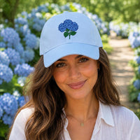 Blue Hydrangea Embroidered Hat, Floral Baseball Cap for Garden Lovers, Bio Washed Cotton Cap, Botanical Gardener Gift, Gift for Her
