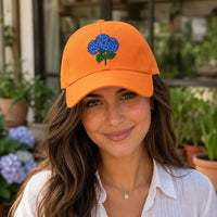 Blue Hydrangea Embroidered Hat, Floral Baseball Cap for Garden Lovers, Bio Washed Cotton Cap, Botanical Gardener Gift, Gift for Her
