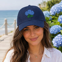 Blue Hydrangea Embroidered Hat, Floral Baseball Cap for Garden Lovers, Bio Washed Cotton Cap, Botanical Gardener Gift, Gift for Her