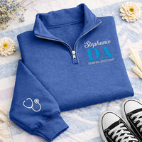 Dental Assistant Embroidered Quarter Zip Sweatshirt, Custom Name Pullover, Medical Team Apparel, Dental Office Wear, Custom Team Gift