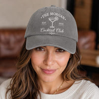Personalized Cocktail Club Embroidered Hat, Custom Family Name & Year Cap, Bio Washed Cotton Cap, Home Bar Gift, Personalized Gift