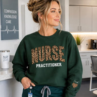 Personalized Nurse Practitioner Sweatshirt, Custom Leopard Print NP Crewneck, Name Pullover, Nurses Week Gift, Gift for NP, Front Sleeve