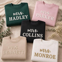 Personalized Bride Puff Print Sweatshirt, Future Mrs Last Name Shirt, Bridal Engagement Crewneck, Name Crewneck, Custom Gift for Bride