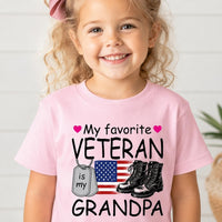 My Favorite Veteran Grandpa Baby Shirt, Patriotic Grandchild Tee, Veterans Day Toddler T-Shirt, Military Family Outfit, Gift for Grandpa