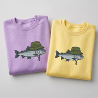 Funny Fishing Embroidered Sweatshirt, Fish Wearing Bucket Hat Hoodie, Lake Life Shirt, Cute Angler Crewneck, Fishing Lover Gift Idea