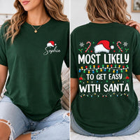 Personalized Most Likely To Christmas Shirt, Custom Name Santa Challenge Tee, Funny Front Back Print, Holiday Party Outfit, Christmas Gift