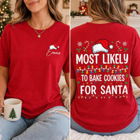 Personalized Most Likely To Christmas Shirt, Custom Name Santa Challenge Tee, Funny Front Back Print, Holiday Party Outfit, Christmas Gift