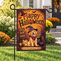 Personalized Golden Retriever Halloween Garden Flag, 12x18 Double Sided Yard Flag, Spooky Porch Decor, Custom Dog Name, Pet Lover Gift