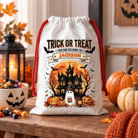Personalized Halloween Treat Sack, Custom Trick or Treat Bag with Name, Kids Candy Sack, Reusable Drawstring Bag, Halloween Gift for Kids