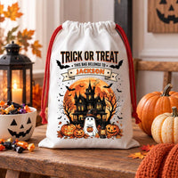 Personalized Halloween Treat Sack, Custom Trick or Treat Bag with Name, Kids Candy Sack, Reusable Drawstring Bag, Halloween Gift for Kids