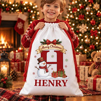 Personalized Initial Santa Sack, Christmas Toy Sack with Name, Large Reusable Kids Holiday Bag, Named Santa Gift Bag, Kids Christmas Gift