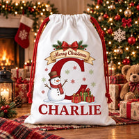 Personalized Initial Santa Sack, Christmas Toy Sack with Name, Large Reusable Kids Holiday Bag, Named Santa Gift Bag, Kids Christmas Gift