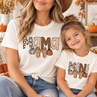 Personalized Mama and Mini Matching Shirt, Custom Mom and Child Fall Tee, Pumpkin Family Outfit, Sleeve Name Shirt, Custom Family Gift
