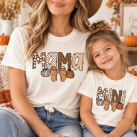 Personalized Mama and Mini Matching Shirt, Custom Mom and Child Fall Tee, Pumpkin Family Outfit, Sleeve Name Shirt, Custom Family Gift