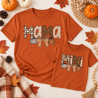 Personalized Mama and Mini Matching Shirt, Custom Mom and Child Fall Tee, Pumpkin Family Outfit, Sleeve Name Shirt, Custom Family Gift