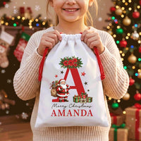 Personalized Santa Sack, Santa Claus Christmas Toy Sack with Name & Initial, Large Gift Bag, Christmas Present Sack, Christmas Eve Gift