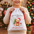 Personalized Teddy Bear Santa Sack, Christmas Toy Sack with Name, Large Holiday Gift Bag, Reusable Kids Santa Bag, Kids Christmas Gift