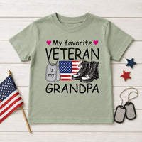 My Favorite Veteran Grandpa Baby Shirt, Patriotic Grandchild Tee, Veterans Day Toddler T-Shirt, Military Family Outfit, Gift for Grandpa