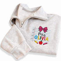 Personalized Teacher Embroidered Quarter Zip Sweatshirt, Custom Mrs Name Pullover, Classroom Layer, Back to School Outfit, Teacher Gift