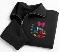 Personalized Teacher Embroidered Quarter Zip Sweatshirt, Custom Mrs Name Pullover, Classroom Layer, Back to School Outfit, Teacher Gift